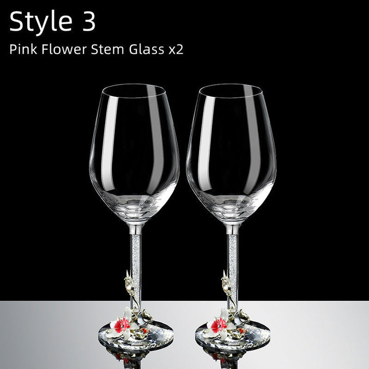 Metallic Flower Crystal Wine Glasses with Decanter Suitcase Set | Stornfield