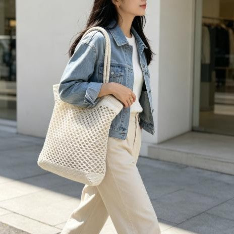 Macrame Tote Bag with Modern Mesh Design Stornfield