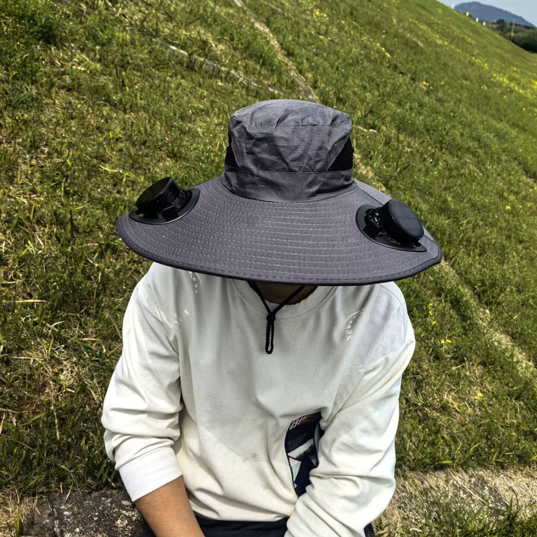 air-cooled sun hat with removable USB fans and wide neck protection Stornfield