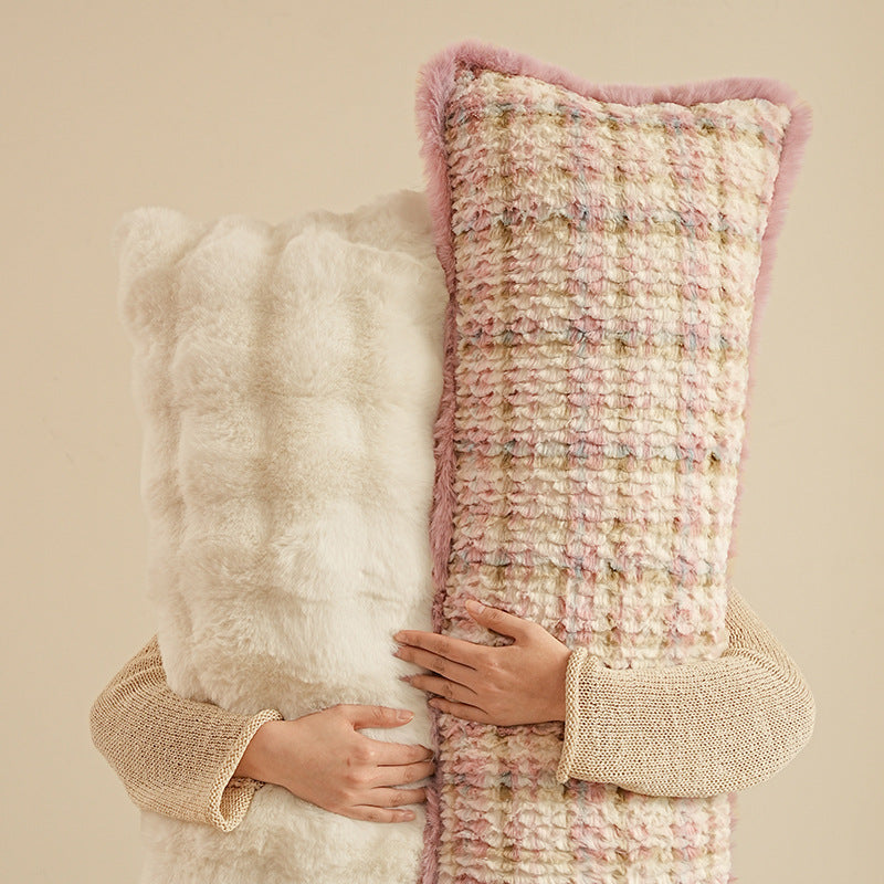 Decorative cushions made of faux fur with a fluffy chenille texture and textured relief