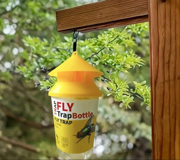Reusable outdoor insect fly trap with non-toxic bait reservoir and Hanging canopy Stornfield