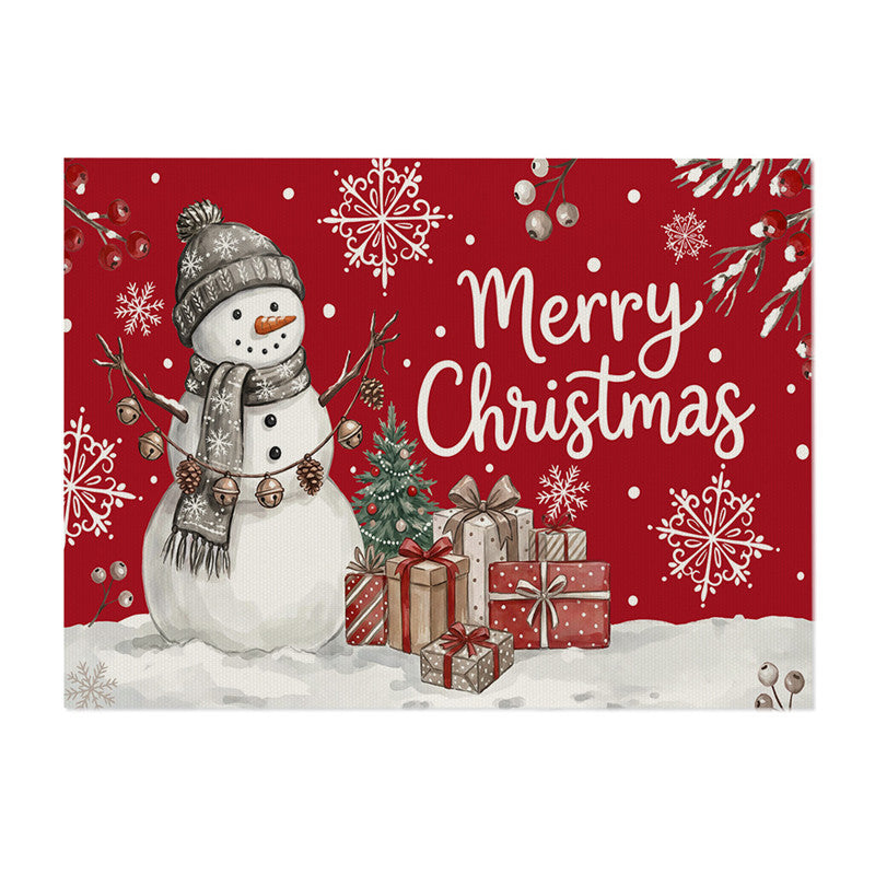 Festive Merry Christmas Pine Forest Cotton-Linen Wall Tapestry with Star and Snowflake Motif