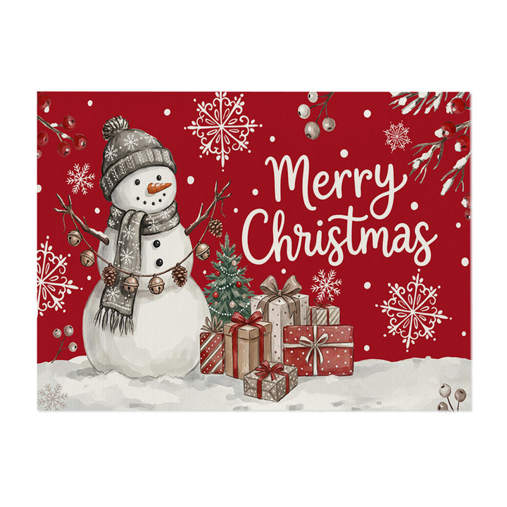 Festive Merry Christmas Pine Forest Cotton-Linen Wall Tapestry with Star and Snowflake Motif