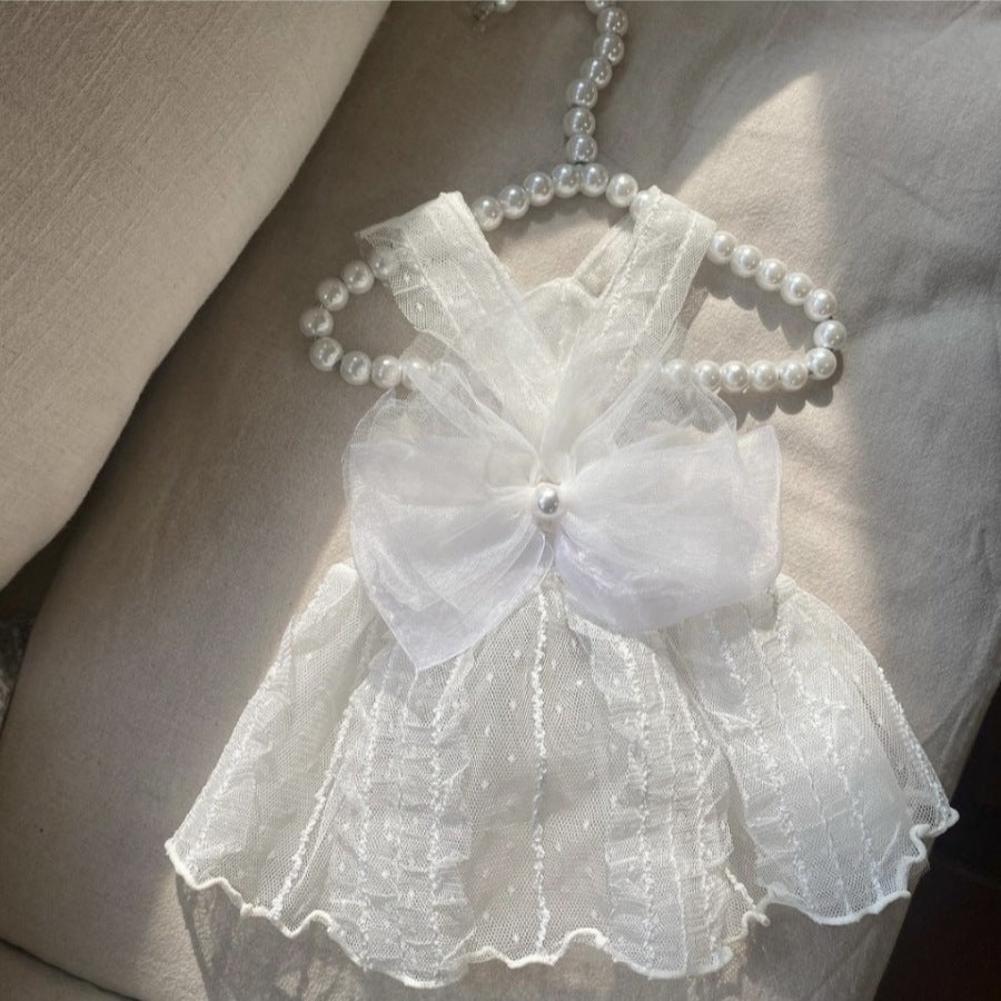 Pet Tulle Lace Dress with Organza  and Pearl Charm