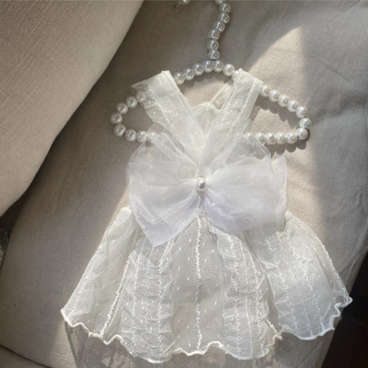 Pet Tulle Lace Dress with Organza  and Pearl Charm
