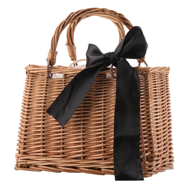 Women's Handwoven Basket Bag with Elegant Bow Accent Stornfield