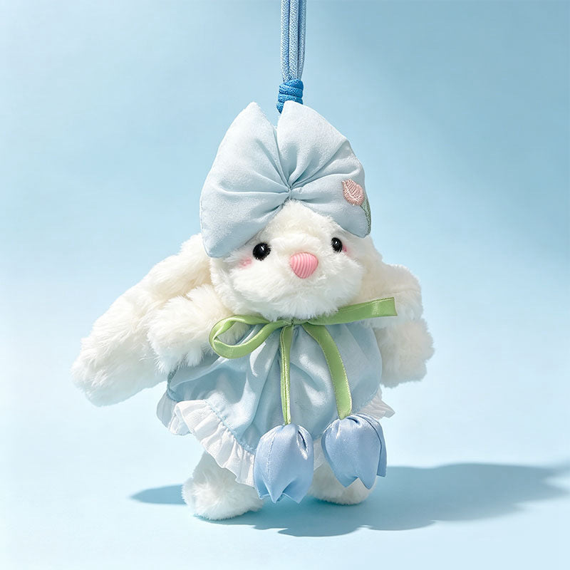 Plush Bunny Bag Charm Keychain with Decorative Bow and Floral Dress Stornfield