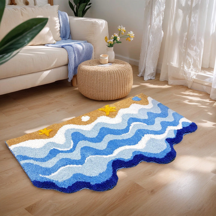 Plush Tufted Scalloped Coastal Wave-Shaped Area Rug