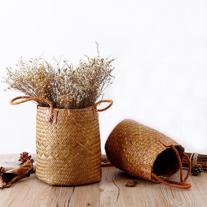 Unisex Handwoven Storage Basket with Leather Handles Stornfield