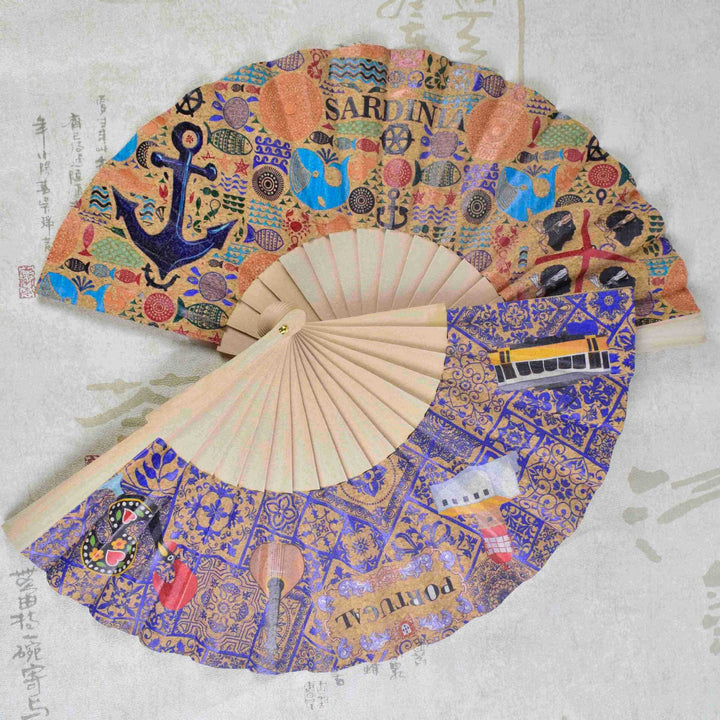 Ladies fan with cultural motif and elegant wooden frame Stornfield