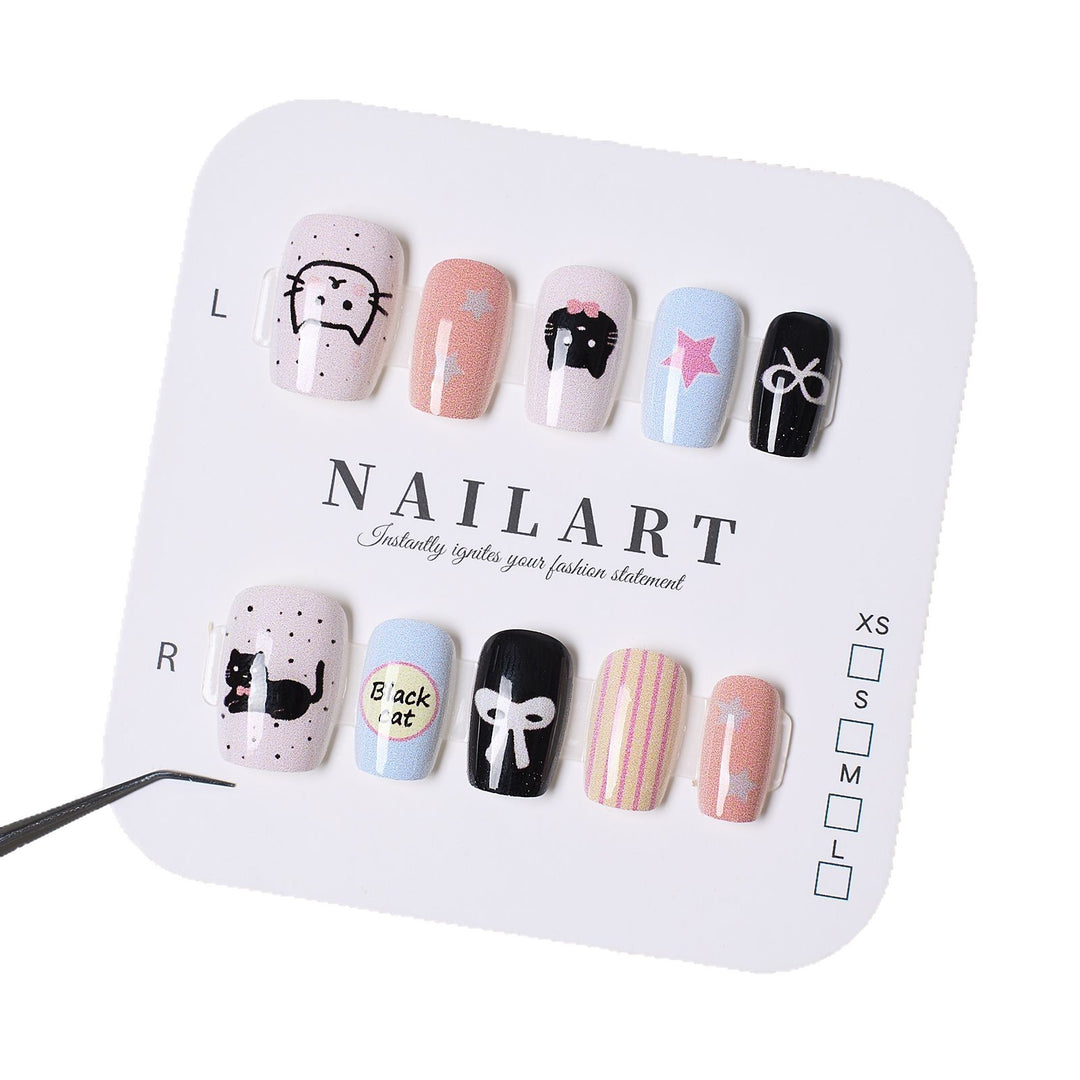 Playful Cat-Themed Press-On Nail Set Stornfield