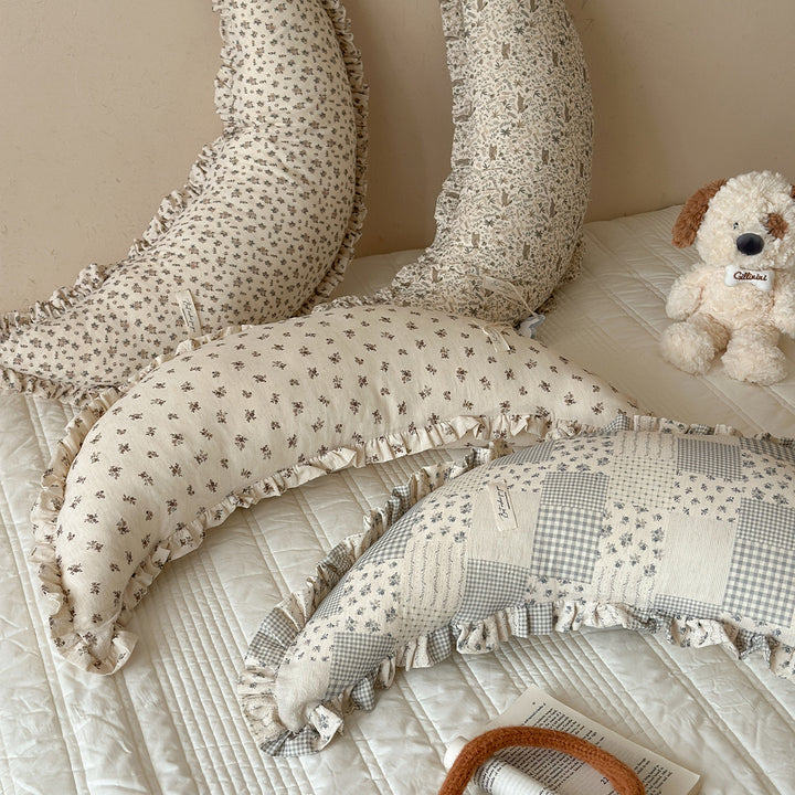Ergonomic Cotton Maternity Nursing Support Pillow with Ruffled Cover and Bunny Print