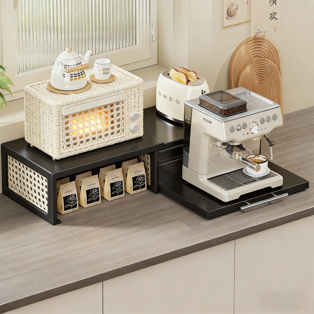 Adjustable Slide-Out Countertop Appliance Drawer and Pull-Out Platform Organizer