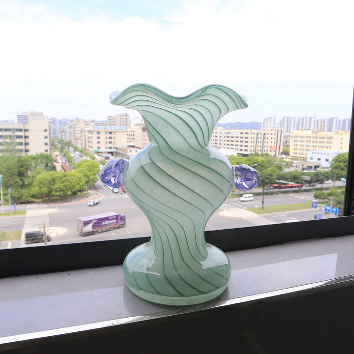 Sculptural Rippled Art Glass Decorative Vase Stornfield