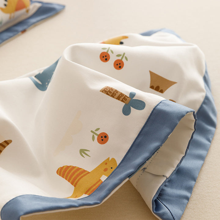 Kids Cotton Pillowcase Set Nautical Whale Print with Blue Contrast Border