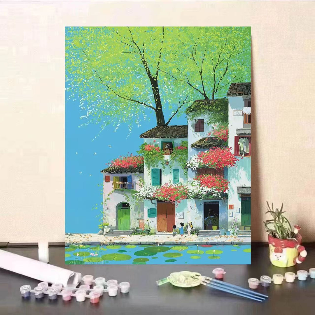 Scenic Coastal Village Canvas Art Stornfield