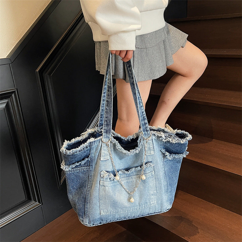 Distressed Denim Tote Bag
