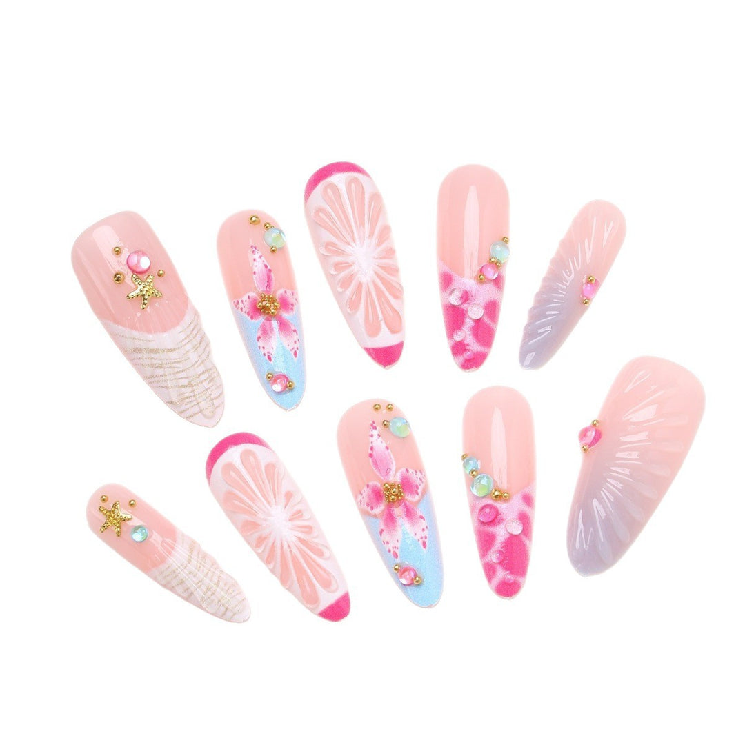 Artificial nail set with floral and cheerful design Stornfield