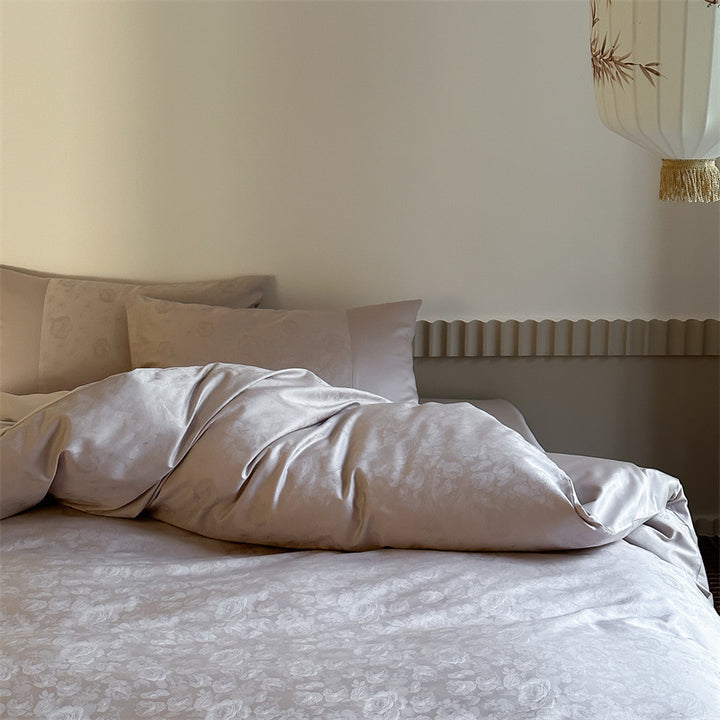 Premium-Jacquard-Satin-Duvet-Cover-Set with subtle floral relief