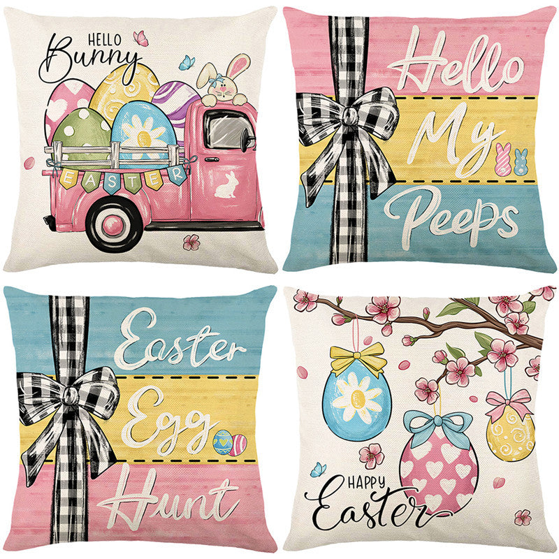 Decorative Cotton-Linen Easter Hanging Egg Print Throw Pillow Cover