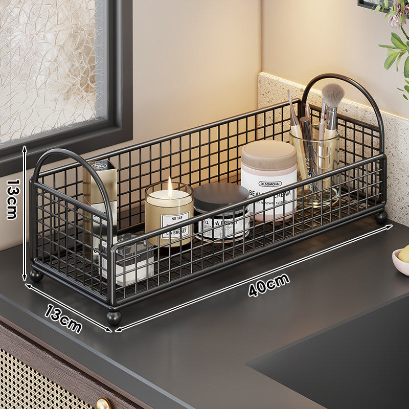 Grid Metal Countertop Vanity Storage Caddy with Raised Feet and Dual Arch Handles