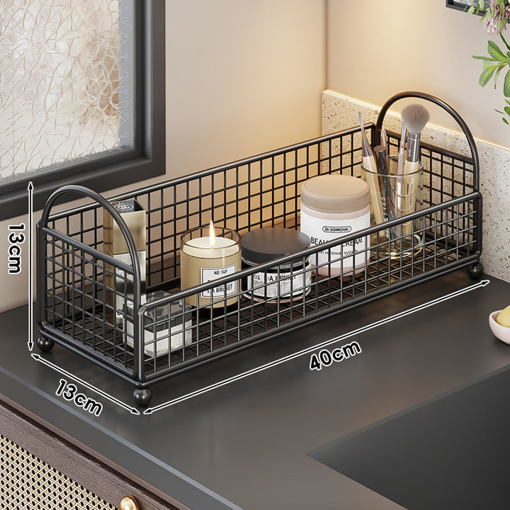 Grid Metal Countertop Vanity Storage Caddy with Raised Feet and Dual Arch Handles