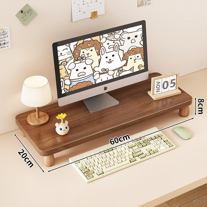 Solid Wood Monitor Riser with Tiered Desk Organizer and Cable Management