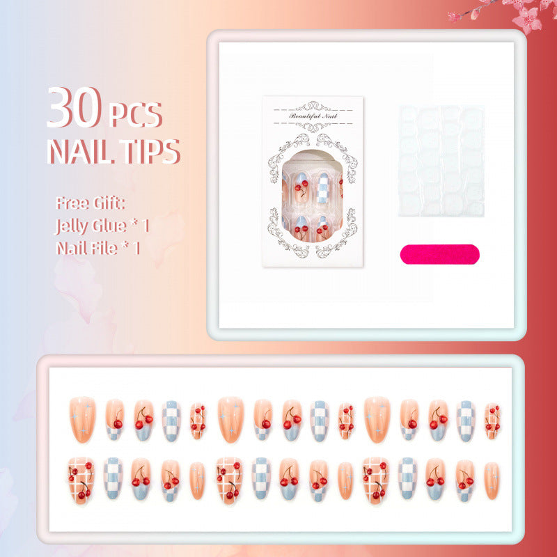 Artistic Hand-Painted Cherry Accent Press-On Nails