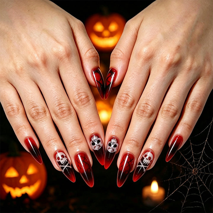 Creative Halloween Nail Art with Spider Web and Skull Designs Stornfield