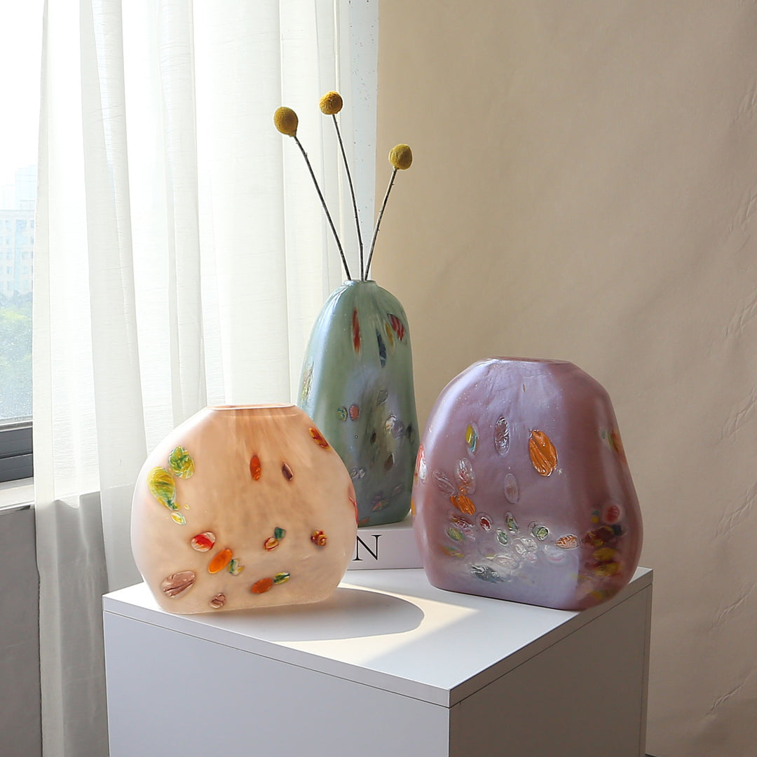 Handblown Sculptural Flat-Profile Art Glass Display Vase Stornfield