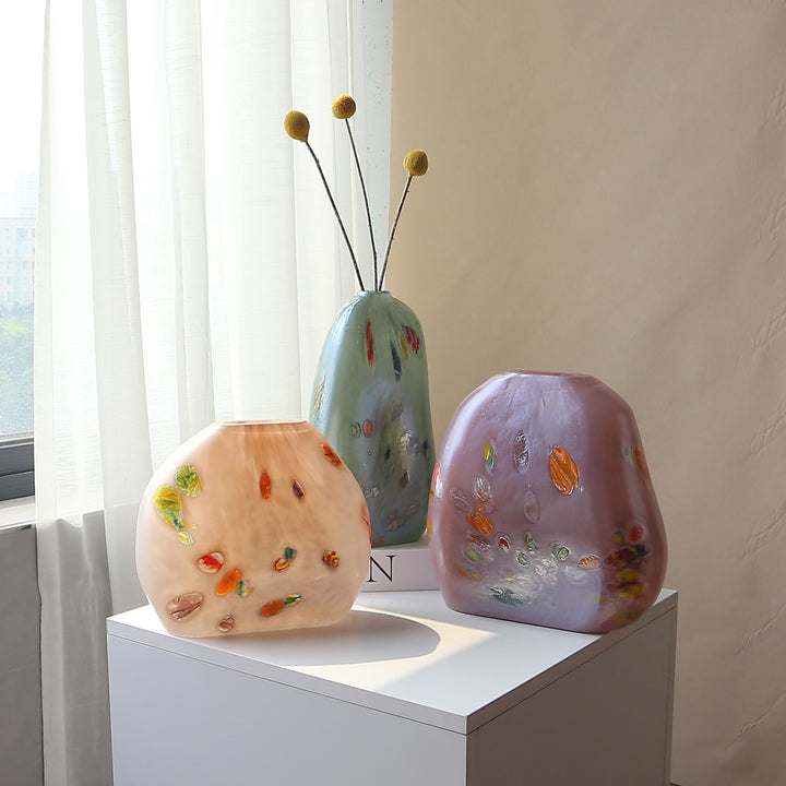 Handblown Sculptural Flat-Profile Art Glass Display Vase Stornfield