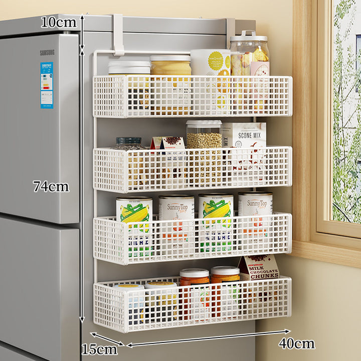 Over-the-Fridge Stacked Metal Mesh Hanging Storage Basket