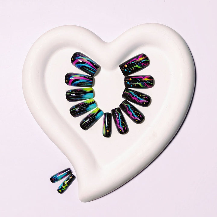 Creative artificial nails with luminous neon design Stornfield