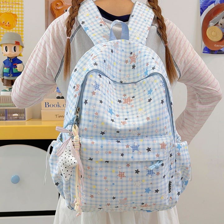 Stylish Checked Star-Patterned Backpack Stornfield
