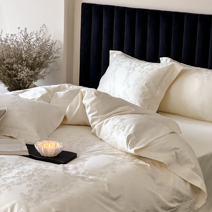 Luxurious satin jacquard bedding with floral relief pattern