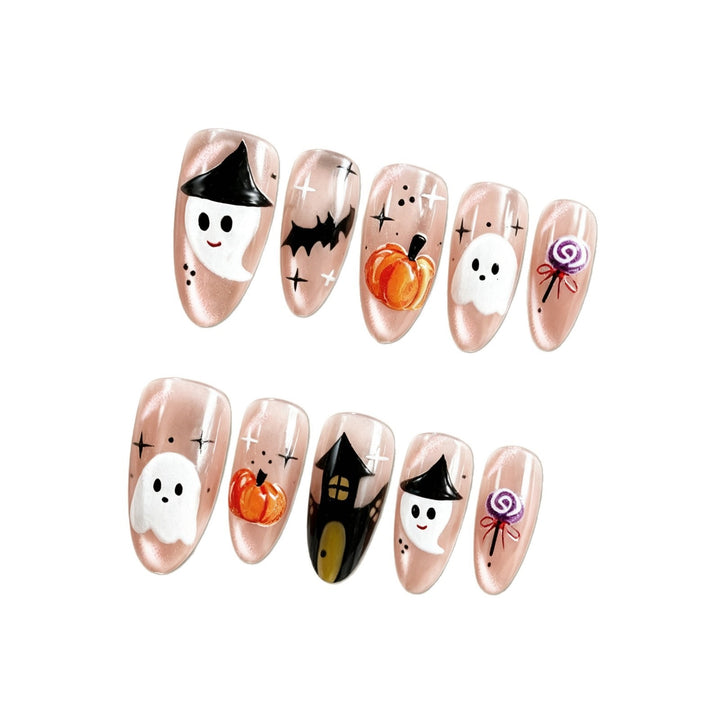 Artificial nail set with cheerful Halloween motif and artistic designs Stornfield