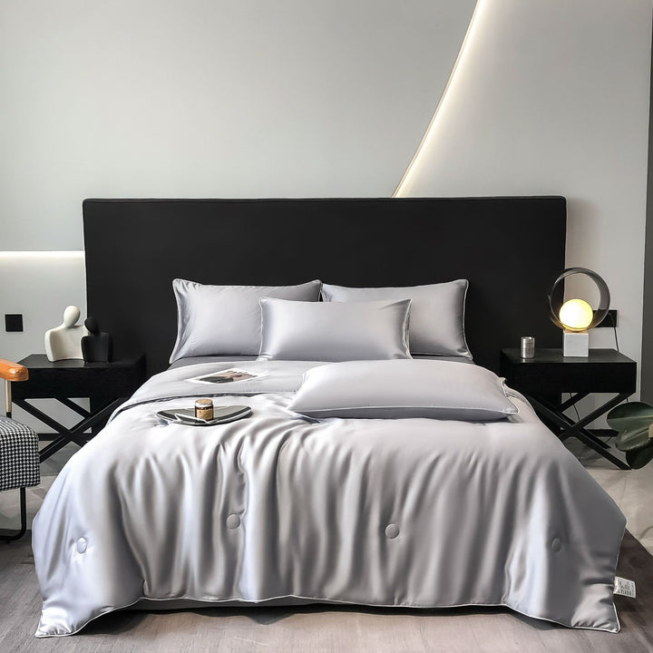 Silk cotton satin bedding cover with quilted comfort edge and pillowcases