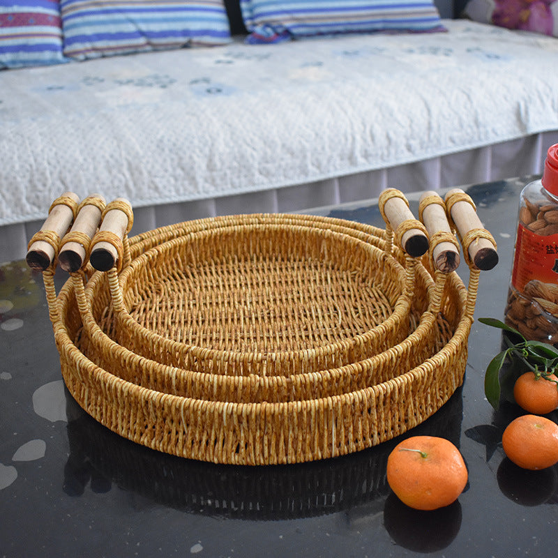 Handcrafted Natural Woven Serving Tray Set Stornfield