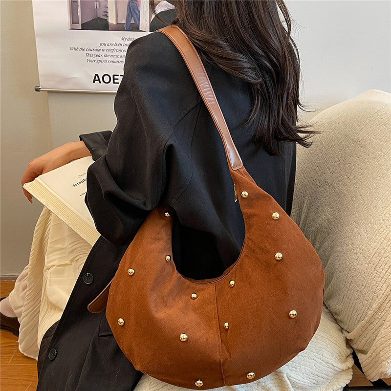 WoTextured Suede Hobo Bag with Decorative Studs Stornfield