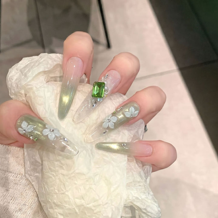 Floral Gemstone Stiletto Nail Set Stornfield