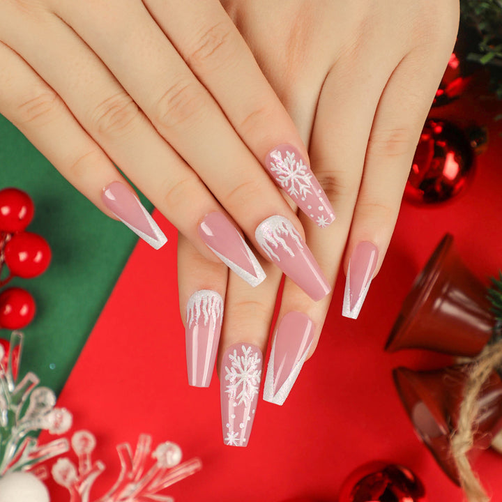 Artful Stiletto Nails with Snowflake Design Stornfield