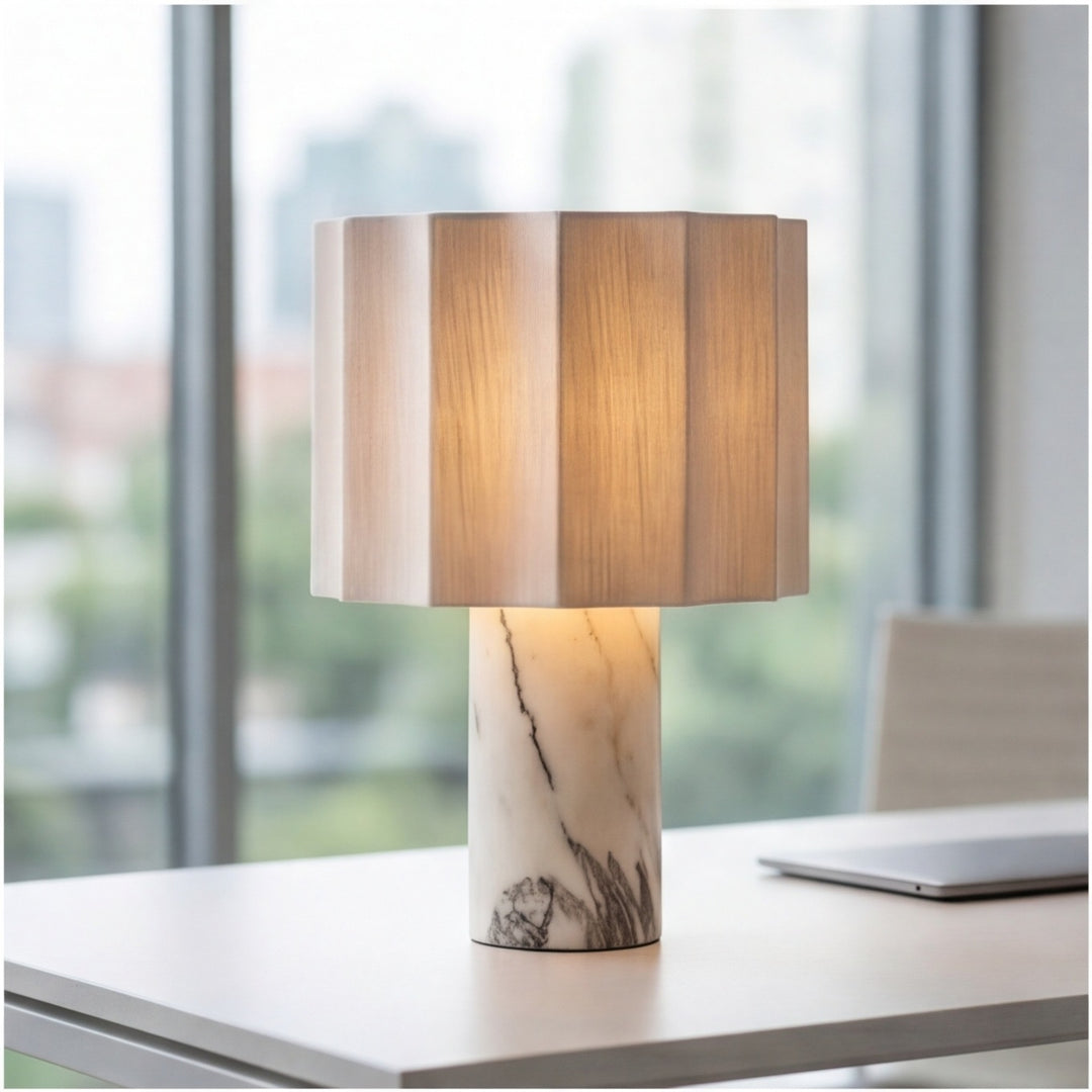 Elegant Marble and Wood Table Lamp