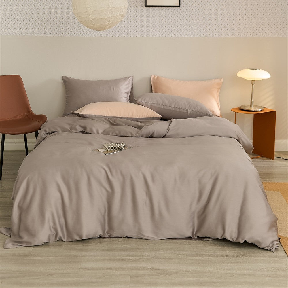 Reversible satin bedding set with a silky glossy feel and skin-friendly cotton blend