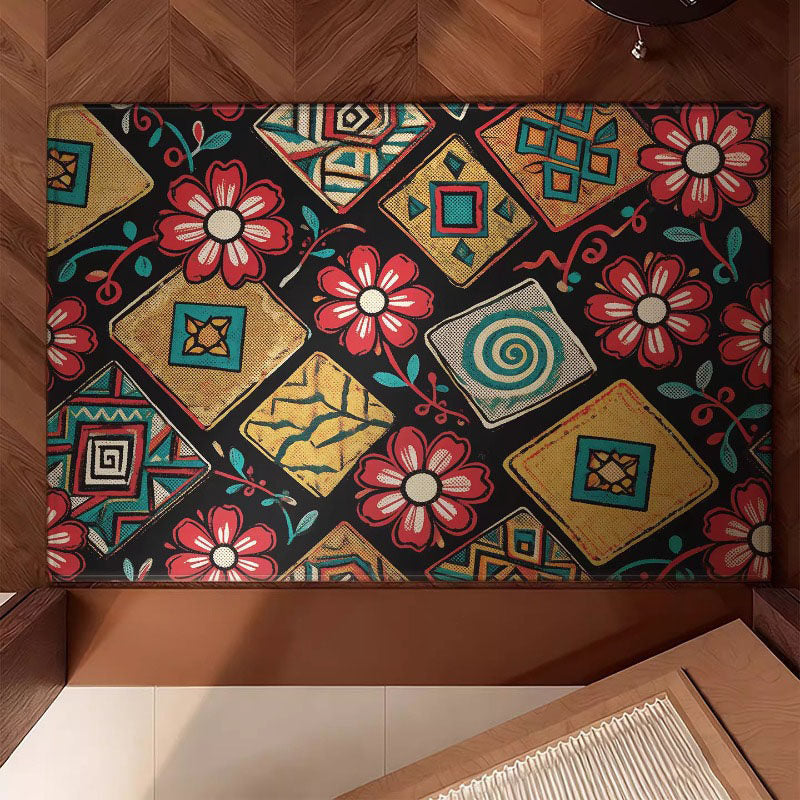 Floral Tile Print Area Rug