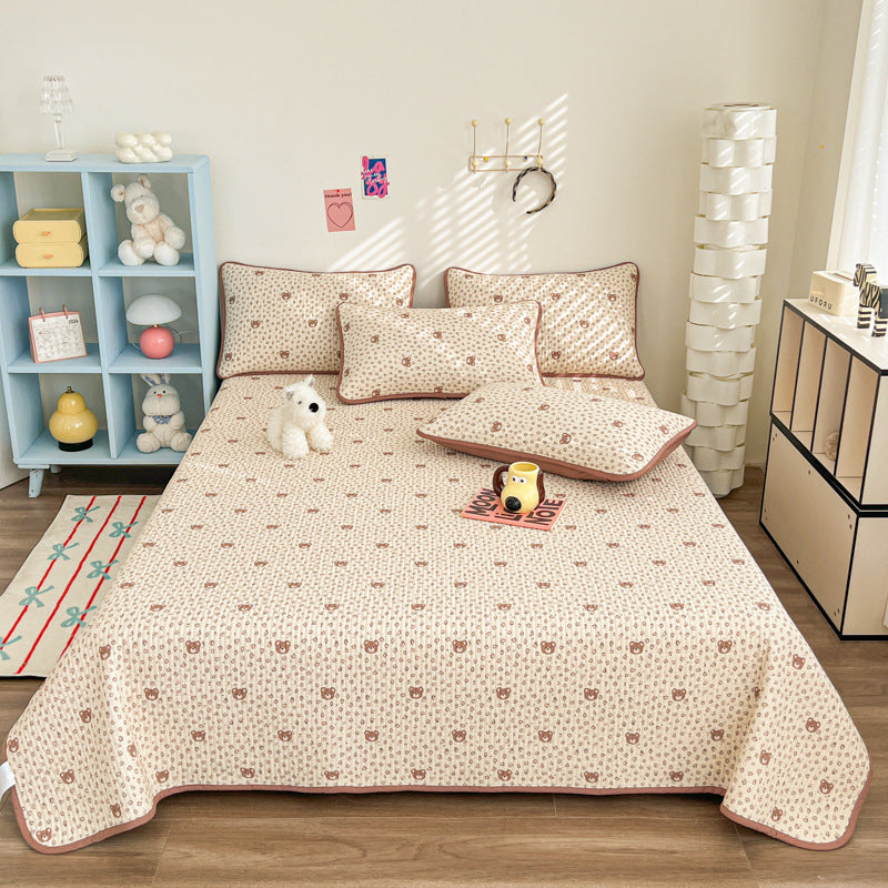 Lightweight Quilted Floral Bedspread Set with Piped Edge and Matching Pillow Shams