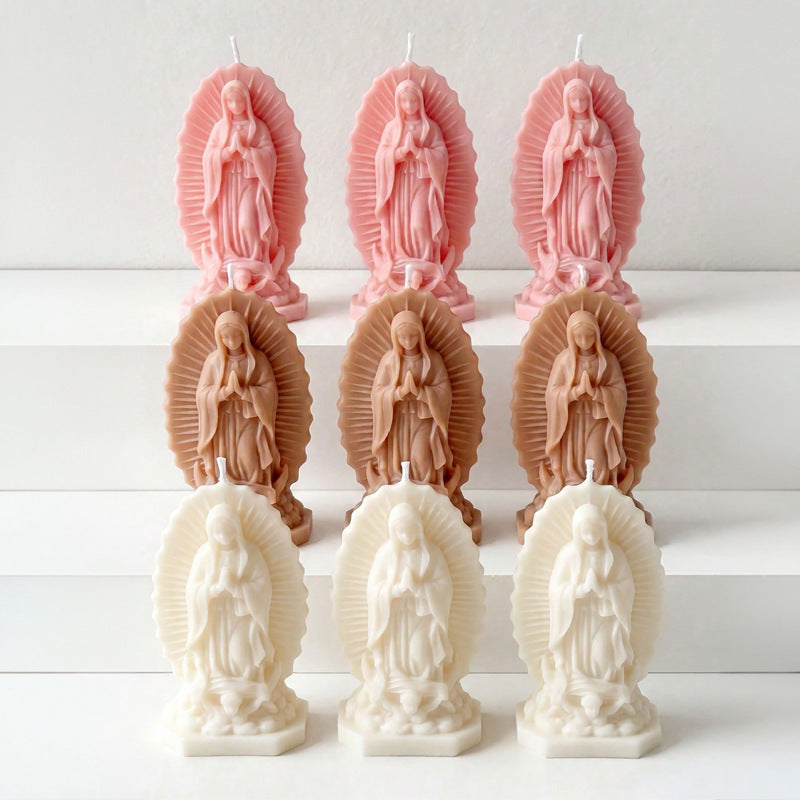 Hand-Poured Sculpted Marian Devotional Prayer Candle