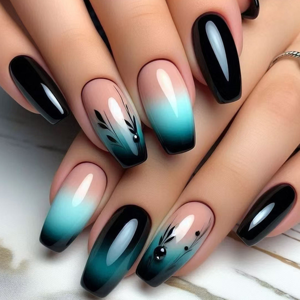Ombre Press-On Nail Art with Floral Design Stornfield