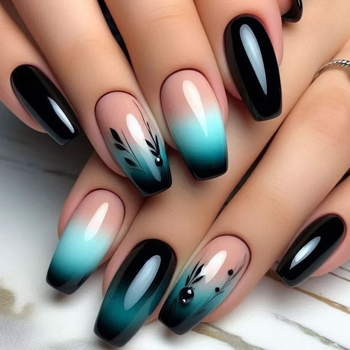 Ombre Press-On Nail Art with Floral Design Stornfield