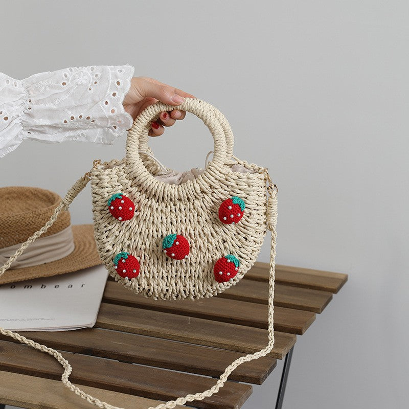 Bast bag with cheerful strawberry motifs Stornfield