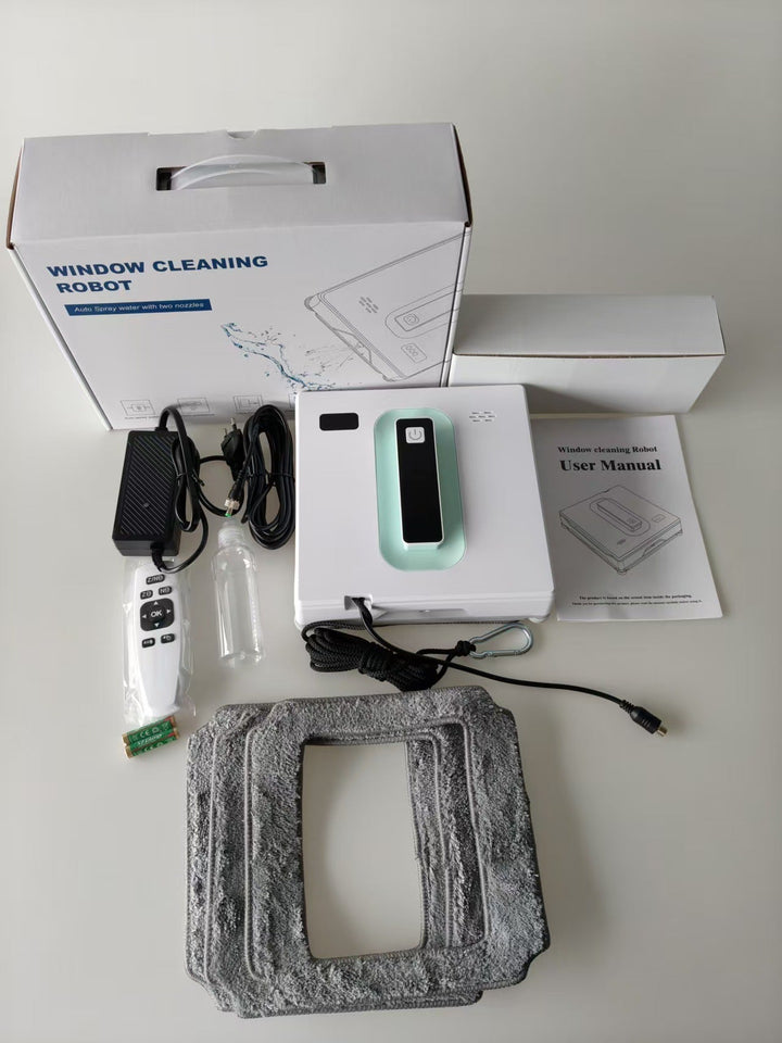 robotic window cleaner with dual-nozzle auto spray and reinforced safety tether Stornfield